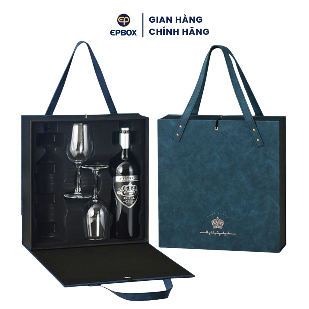 Túi Da Đựng Rượu Vang Epvina Box, Hộp Đựng Rượu Da Đôi 2 Ly Màu Cam Hộp Da 2 Chai