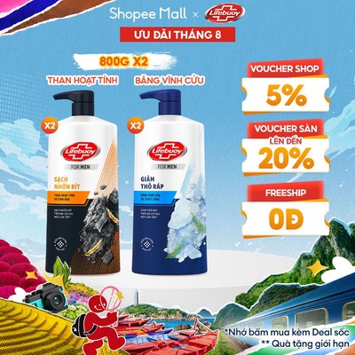 Combo 2 Sữa Tắm Lifebuoy 800gr Detox Và Sạch Sâu Khỏi Bụi Mịn Pm2.5 Detox 100% Từ Thiên Nhiên Diệt Khuẩn
