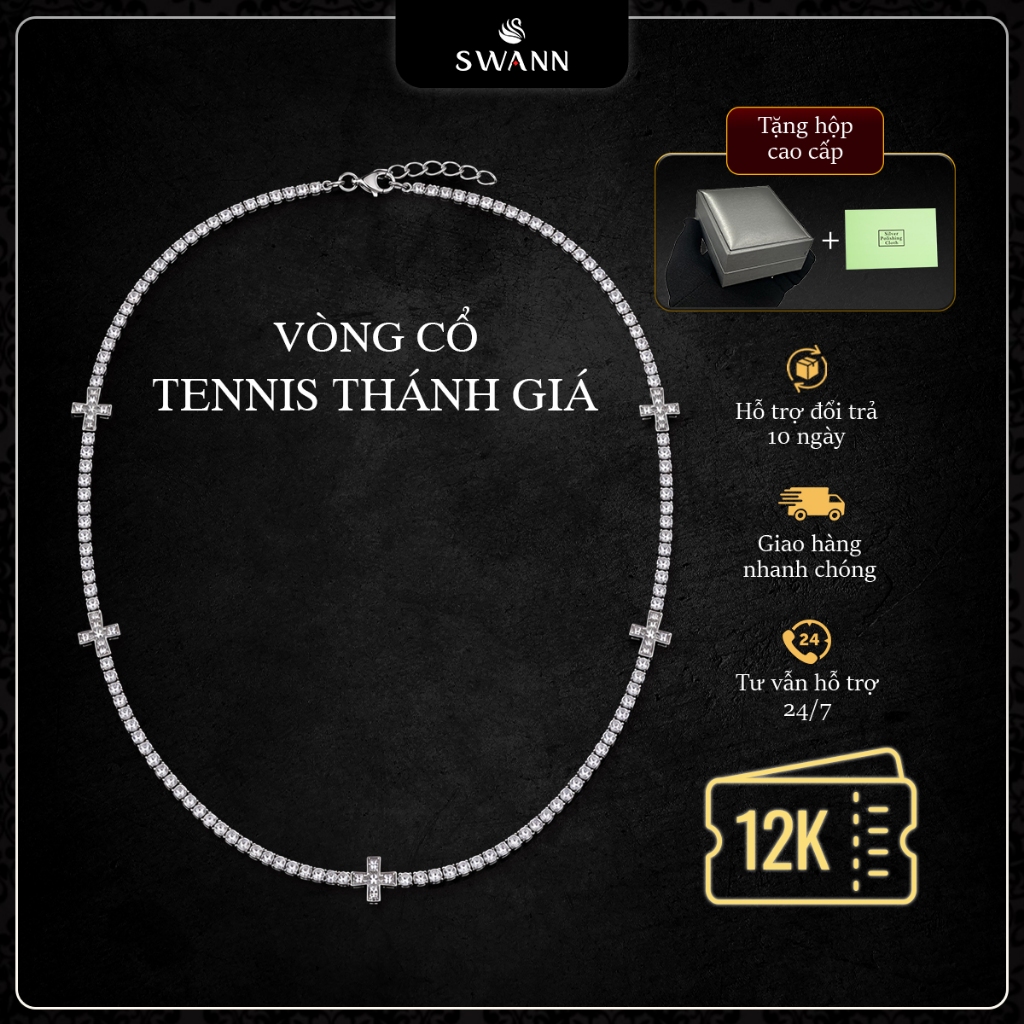 Vòng Cổ Freesize Astra Chain, Dây Chuyền Dáng Tennis Mix Thánh Giá SWANN Lấp Lánh Cao Cấp