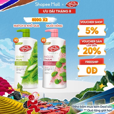 Combo 2 Sữa tắm Lifebuoy Thiên nhiên Detox Và Chăm Sóc Chuyên Sâu 800g