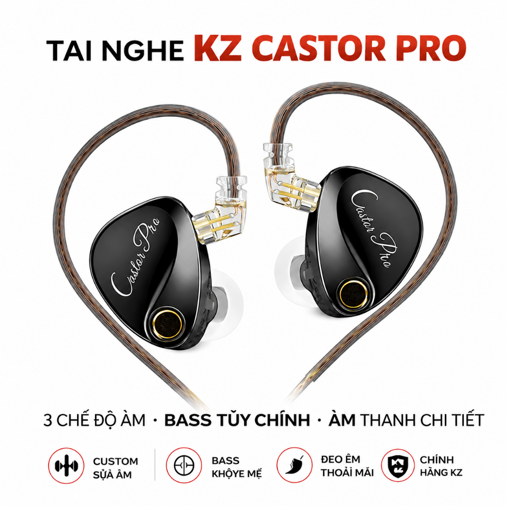 Tai nghe KZ Castor/Castor Pro In Ear HiFi Earphone 2 Dynamic High-end Tunable balanced armature