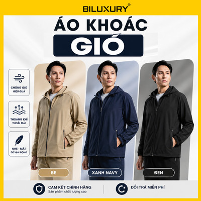 [T8_ĐỒNG GIÁ 429K] Áo Khoác Gió Thiết Kế 2 Lớp 9AG2T001 Biluxury BodyFit  Kháng Nước (Mũ Có Thể Tháo Rời)
