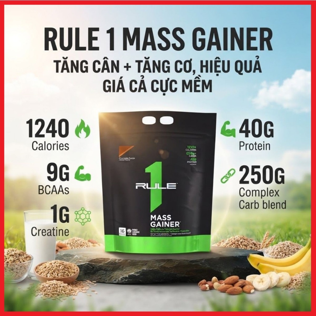 Rule 1 mass Gainer 16ser 5,2kg Sữa bột cao năng lượng, tăng cân cho người gầy, hiệu quả, an toàn