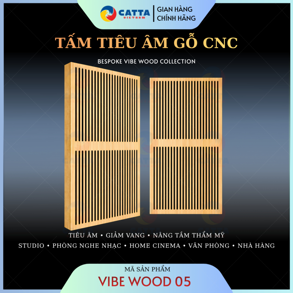 Tấm Tiêu Âm Phòng Nghe Nhạc CATTA VIBE WOOD 05 – Gỗ CNC Giảm Vang, Acoustic Panel