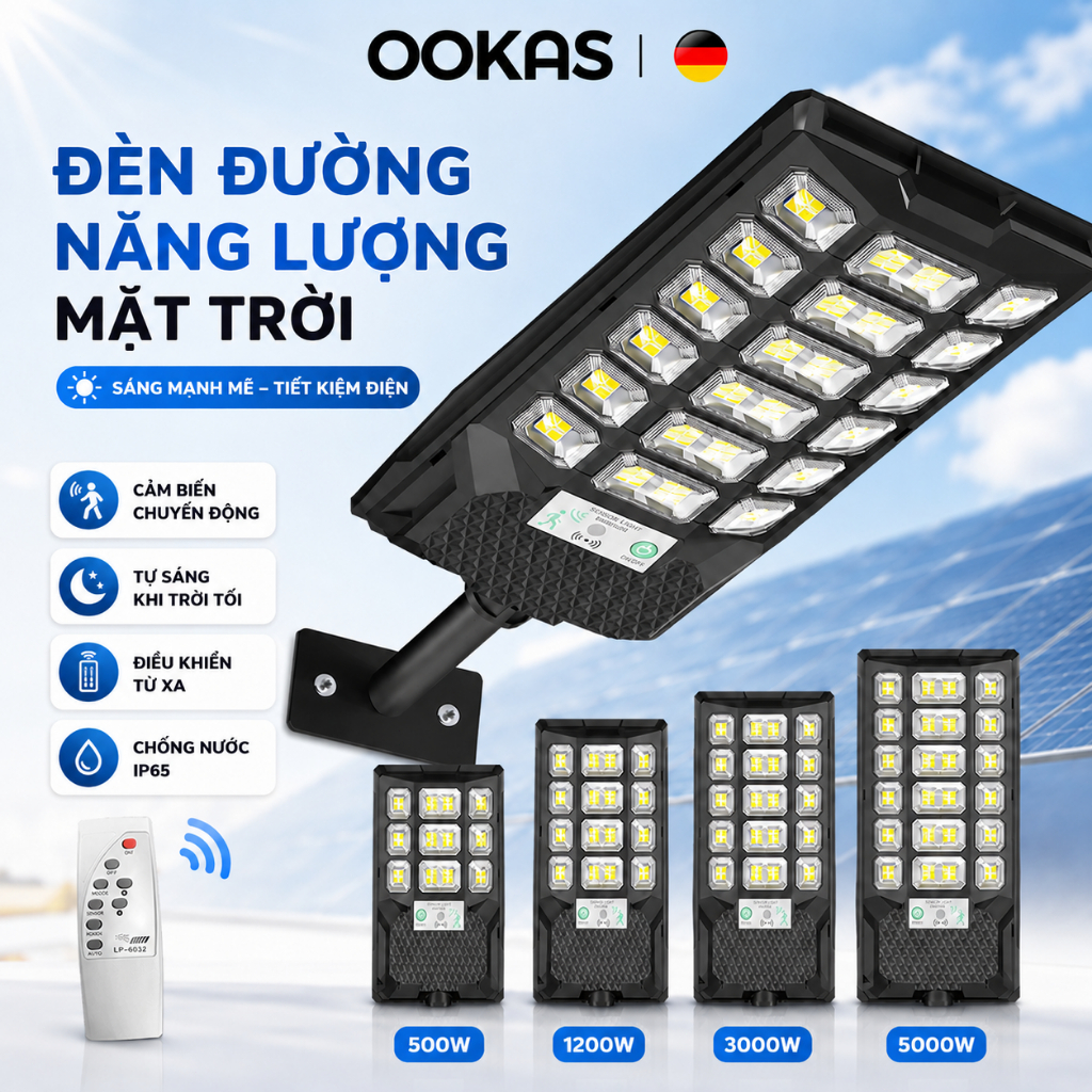 OOKAS Đèn năng lượng mặt trời 5000W -  biến chuyển động đèn Chống thấm nước ngoài trời