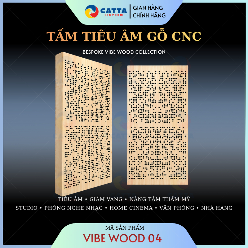Tấm Tiêu Âm Gỗ CNC CATTA VIBE WOOD 04 – Acoustic Panel Họa Tiết Giảm Vang Studio, Phòng Nghe