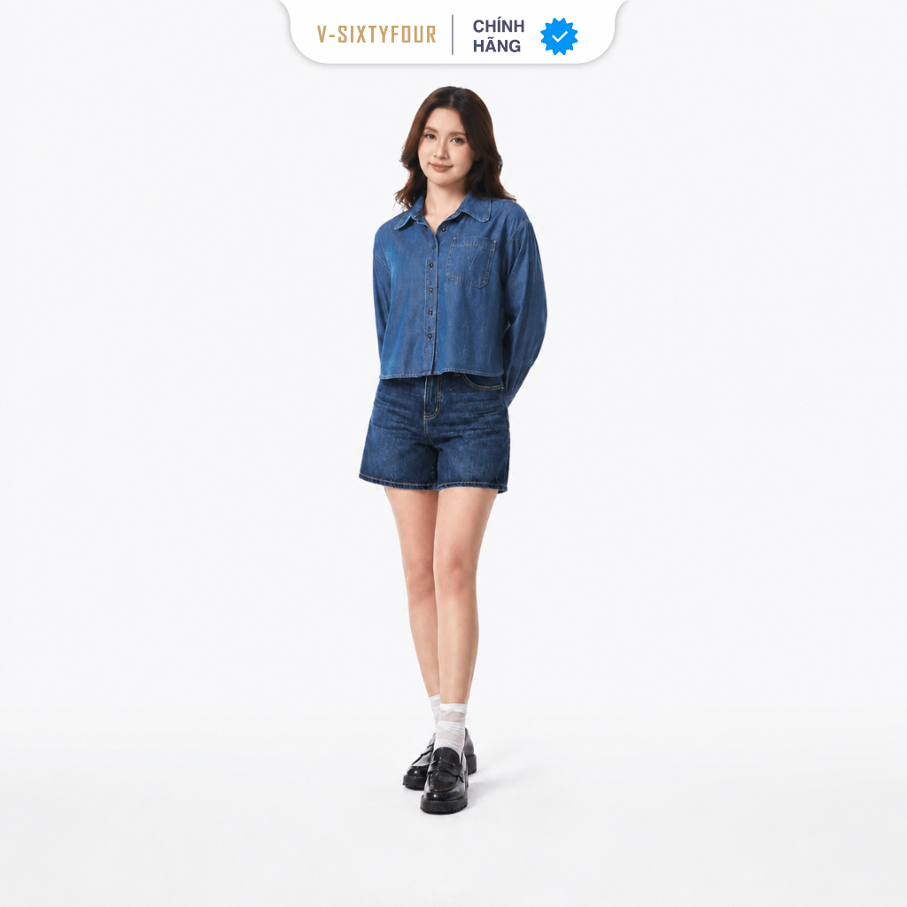 Áo sơ mi nữ dài tay V-SIXTYFOUR kiểu dáng croptop xinh xắn - 224WD2034B1970