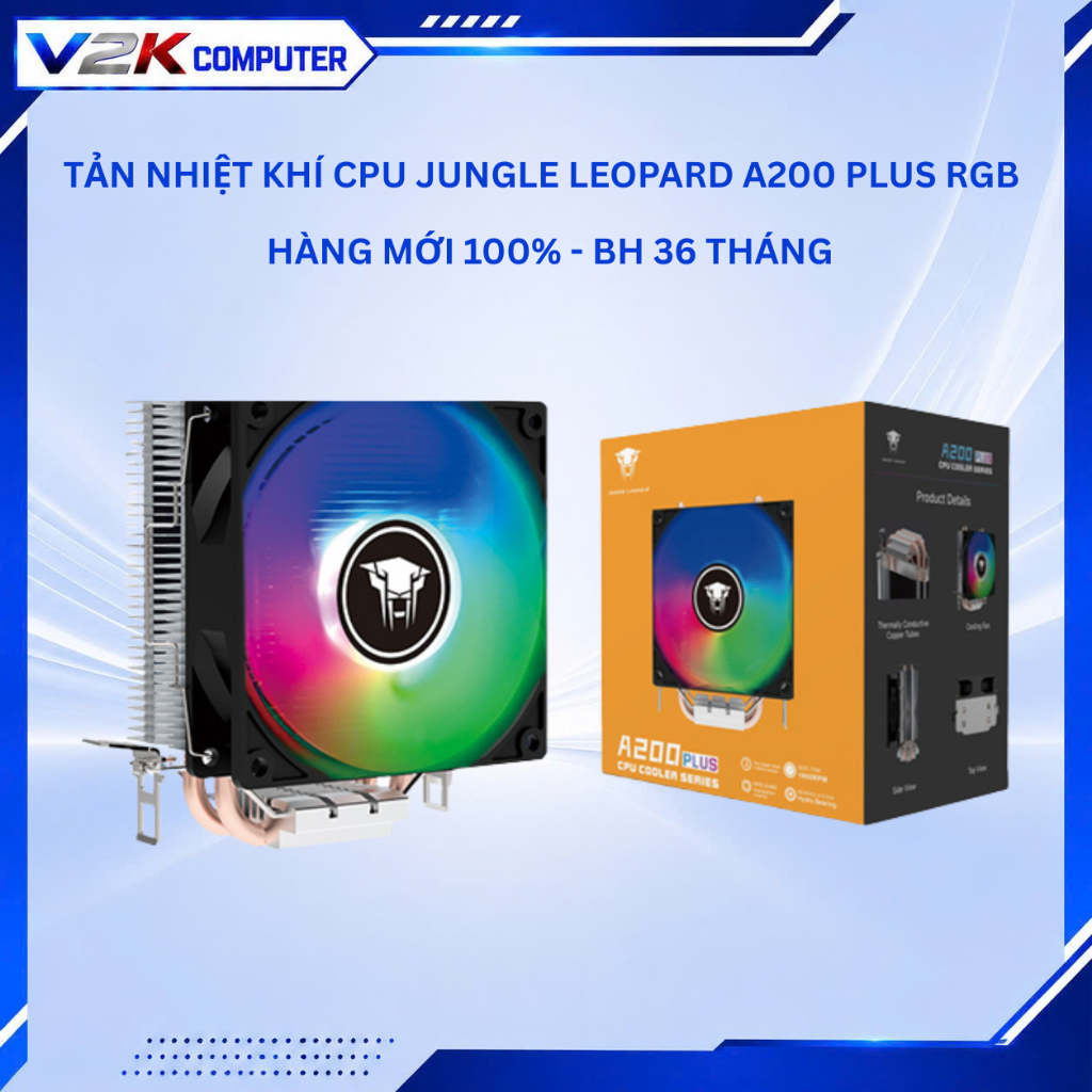 Tản Nhiệt Khí CPU Jungle Leopard A200 Plus RGB – 2 Ống Đồng, Fan 92mm, Hỗ Trợ Intel/AMD | V2K Comput