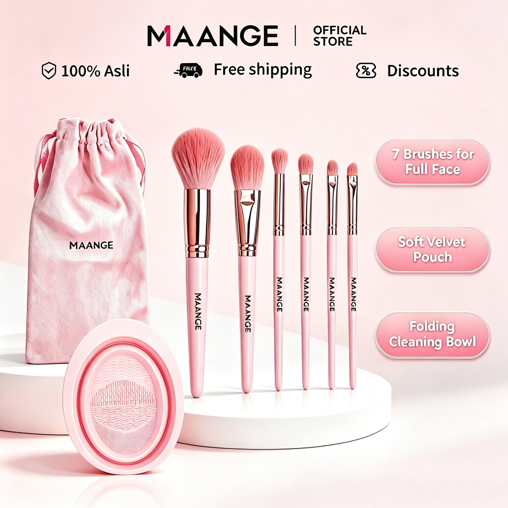 MAANGE Bộ cọ trang điểm chuyên nghiệp màu hồng kèm túi đựng Cọ má hồng/phấn phủ mềm Cọ tán phấn mắt/tạo khối 5861