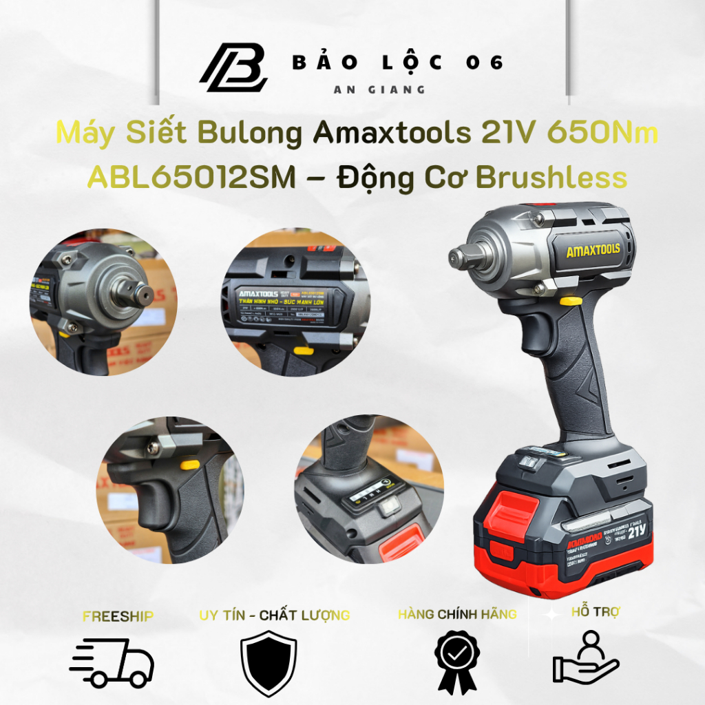 Máy Siết Bulong Amaxtools 21V 650Nm ABL65012SM – Động Cơ Brushless