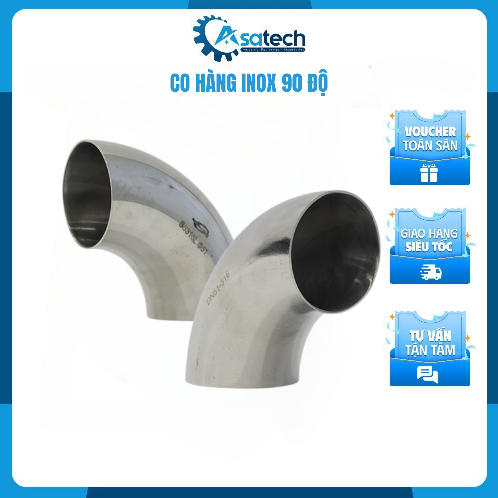 Co 90 Độ Hàn Vi Sinh Chuẩn SMS vật liệu inox 304/316L, co hàn 90 độ inox vi sinh, co inox 90 độ, cút