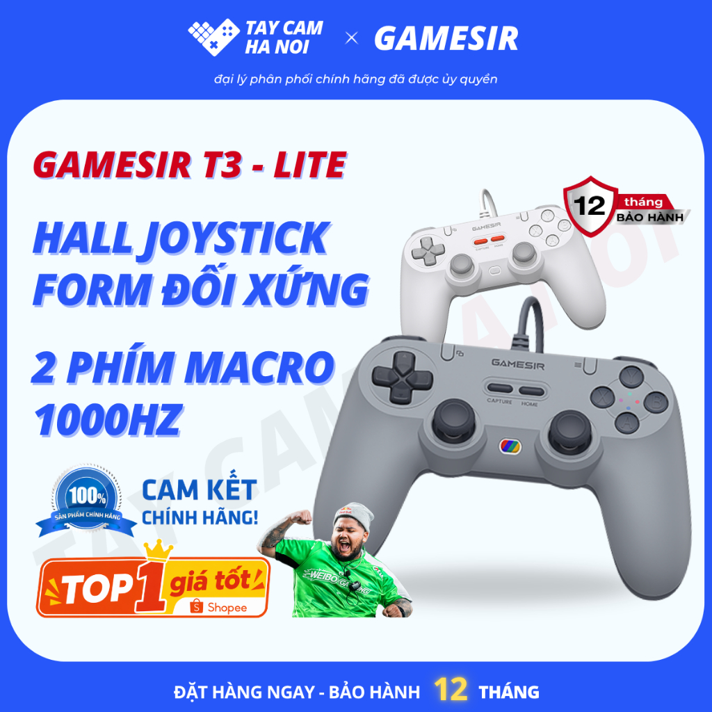 [BH 12 tháng] Gamesir T3 LITE, tay cầm chơi game Cắm Dây, form PS4, tay cầm quốc dân giá rẻ 1000 hz