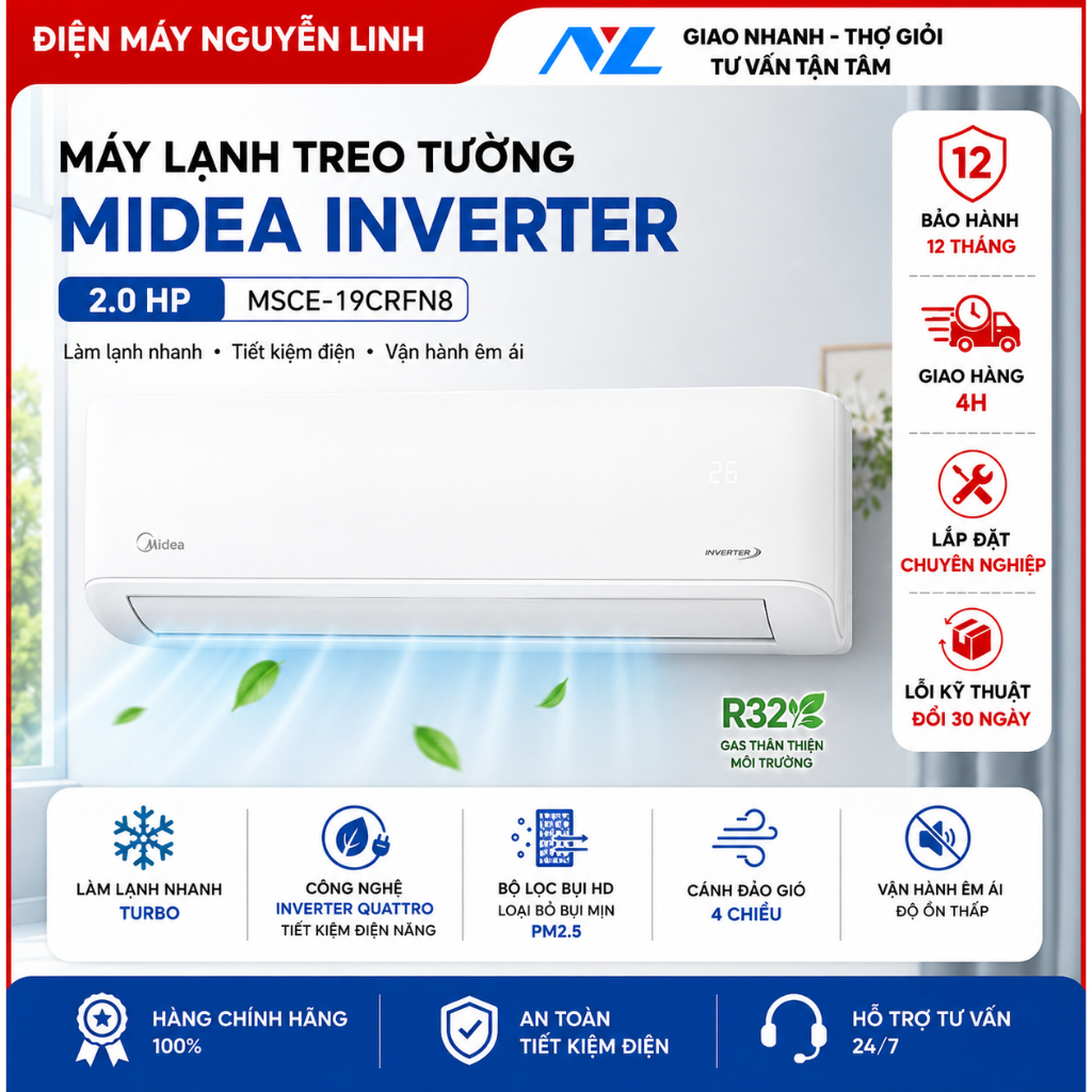MSCE-19CRFN8 - Máy lạnh treo tường Midea Inverter 2.0 HP MSCE-19CRFN8 - Hàng chính