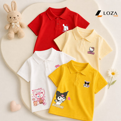 Áo polo cho bé gái Melody, Hello Kitty,Cinnamoroll, Linabell, Kuromi size từ 15-40kg chất thun cotton Loza PL005