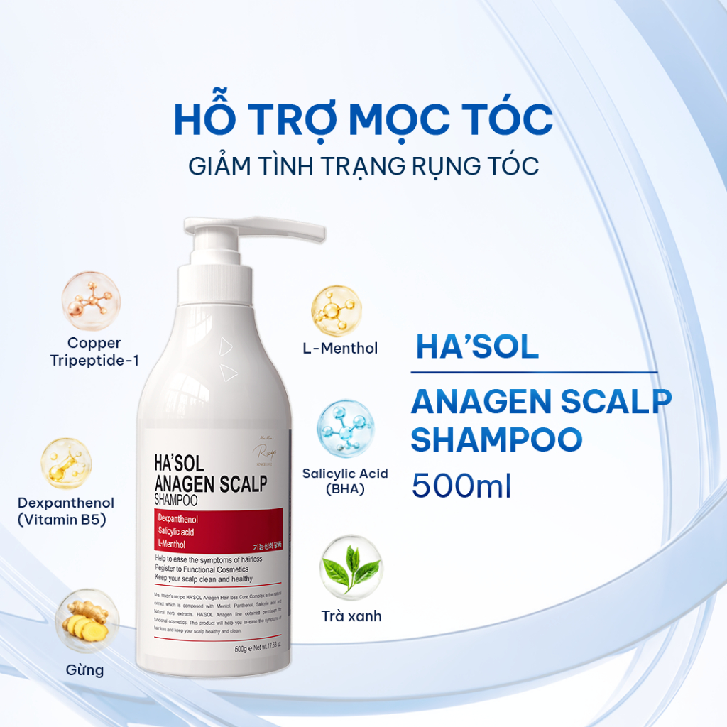 Dầu gội Hasol giảm rụng tóc, kích thích mọc tóc, phục hồi tóc hư tổn, dưỡng da dầu chắc khoẻ 500ml