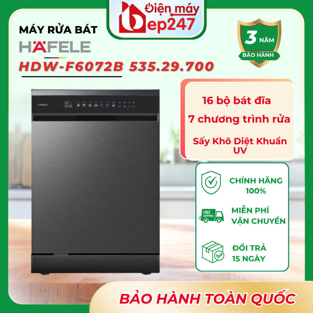 Máy Rửa Bát Hafele HDW-F6072B 535.29.700 16 Bộ, 7 Chương Trình, Máy Rửa Chén Độc Lập Wifi