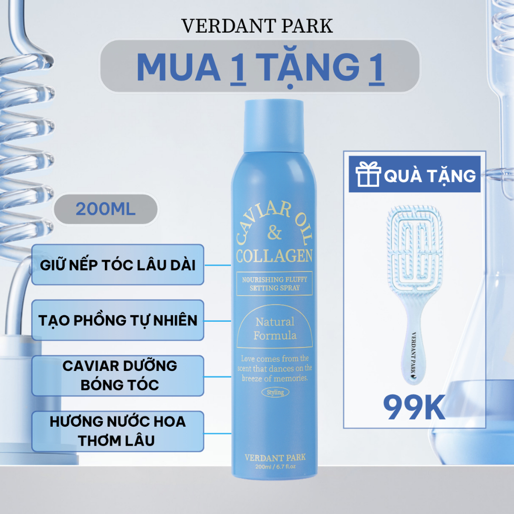 Xịt dưỡng giữ phồng tóc VERDANT PARK gel tạo kiểu tóc lâu bết giữ nếp tóc Caviar Oil & Collagen Spray Verdantpark VDPK22