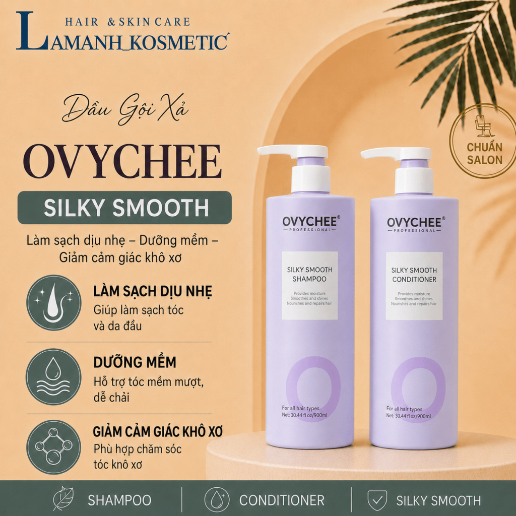 Combo Dầu Gội Xả Ovychee Silky Smooth 1000ml | Dưỡng Tóc Mềm Mượt, Hỗ Trợ Sạch Gàu Dầu.