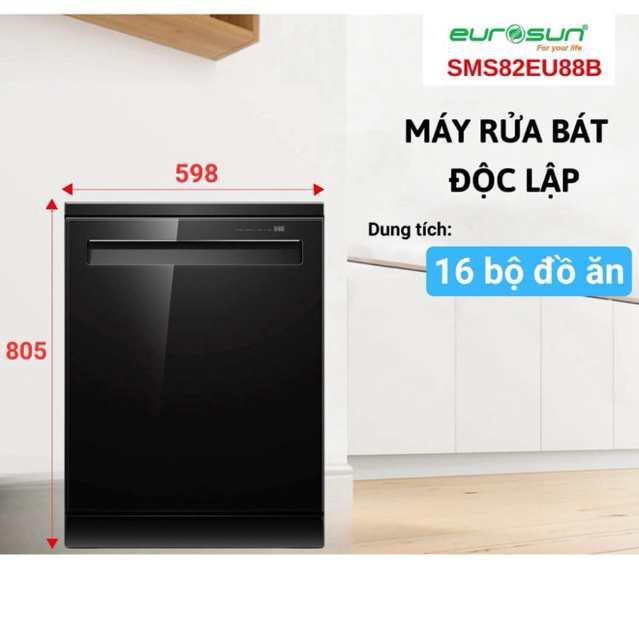 Máy rửa bát Eurosun SMS82EU88B chính hãng bảo hành 3 năm