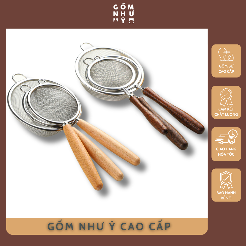 Rây Lọc Inox 304 Cán Gỗ Cao Cấp, Rây Lọc Mini Lọc Sữa Đậu Nành, Nước Ép, Rây Bột Mì, Lưới Lọc Thực P