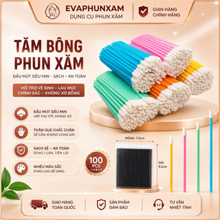 Tăm Bông Phun Xăm Đầu Mút Siêu Mịn 100 Cây – Tăm Vệ Sinh Lau Mực, Dụng Cụ Phun Xăm – Màu Ngẫu Nhiên