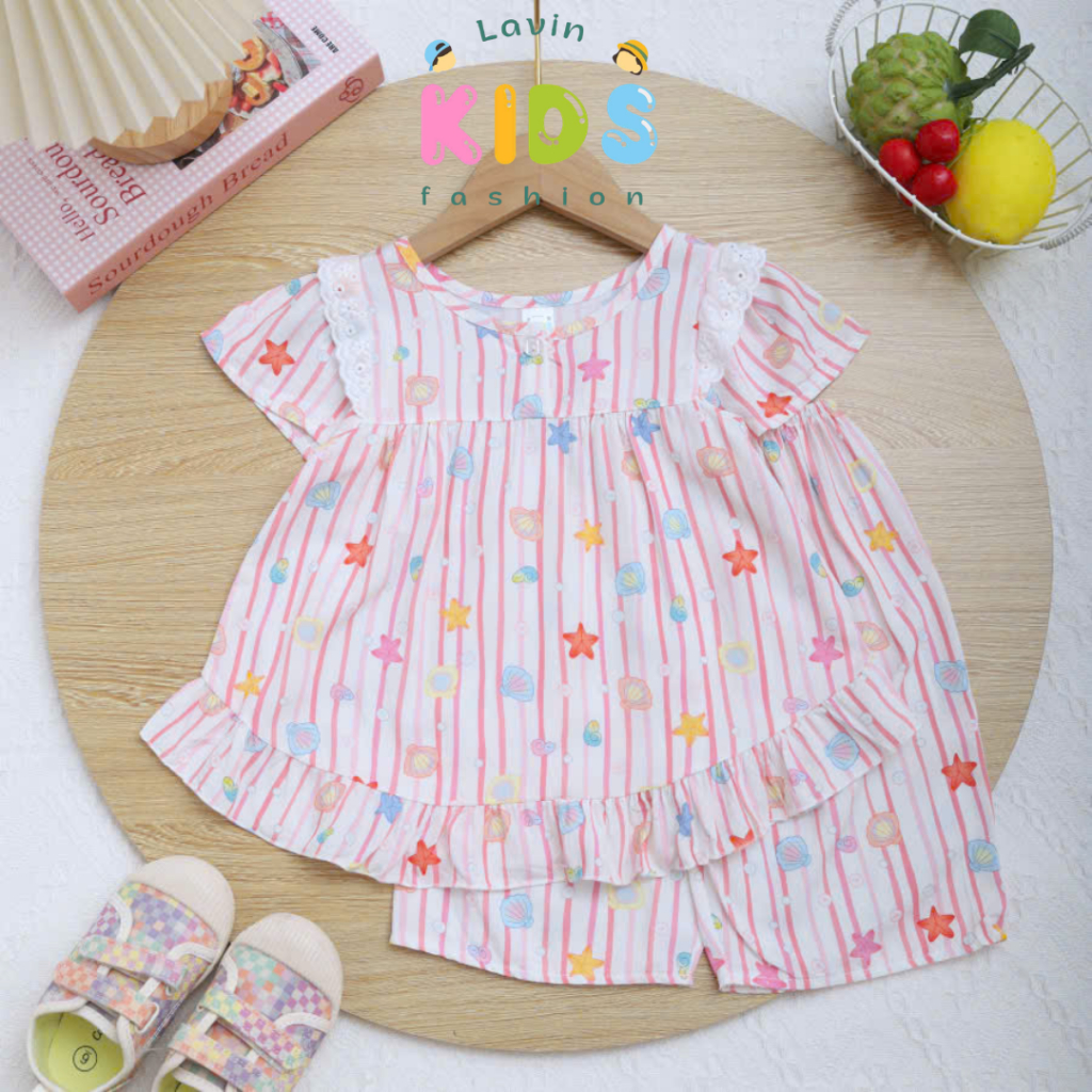 Bộ tole lanh quần lửng áo ngắn phối ren cho bé gái size 6-18kg- Lavin Kids