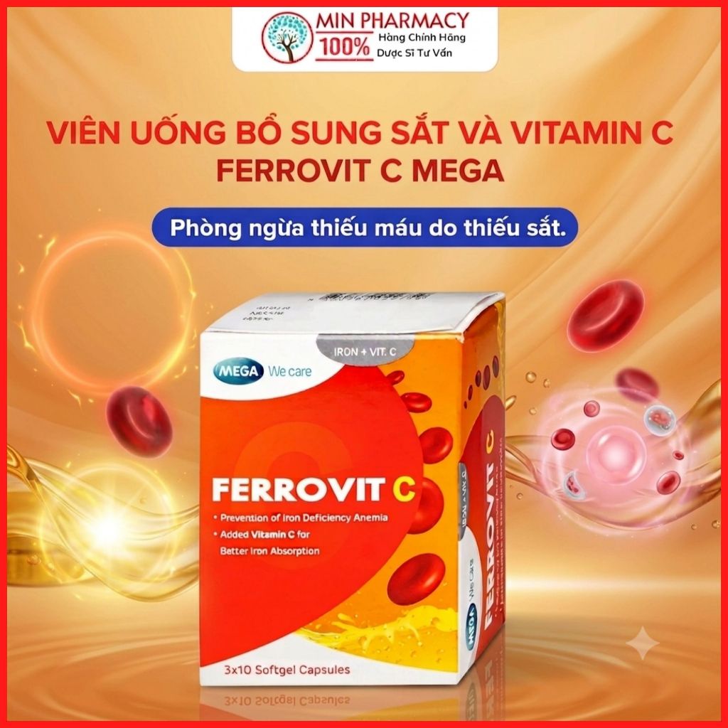Viên uống hỗ trợ giảm nguy cơ thiếu máu do thiếu sắt Ferrovit C Mega (Hộp 30 viên)