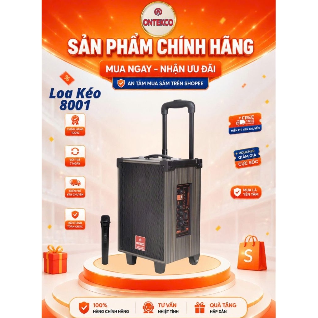 Loa Kéo ONTEKCO 8001/8002 Hát Karaoke Tại Nhà, Âm Thanh Hay Bass Chuẩn