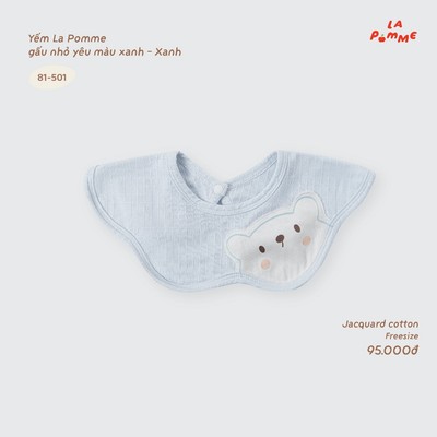 Yếm La Pomme gấu nhỏ yêu màu xanh - Sợi Jacquard Cotton thoáng khí - Bé trai - Freesize