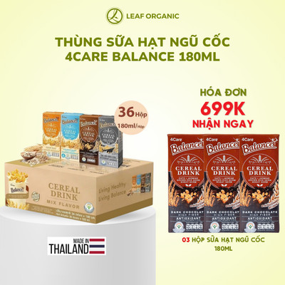 THÙNG 36 HỘP SỮA HẠT NGŨ CỐC 4CARE BALANCE 180ML