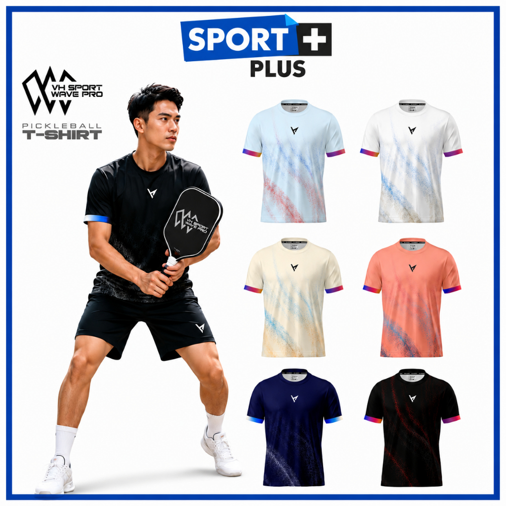 BST Áo Thun Pickleball VH Wave Chính Hãng Co Giãn 4 Chiều Thấm Hút Mồ Hôi Thoáng Khí Thể Thao Sport 