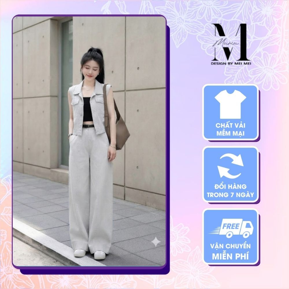 Đồ Nữ MeiMei Áo Gile Nữ Kết Hợp Quần Suông Cạp Cao Phong Cách Hàn Quốc Thời Trang ST29587
