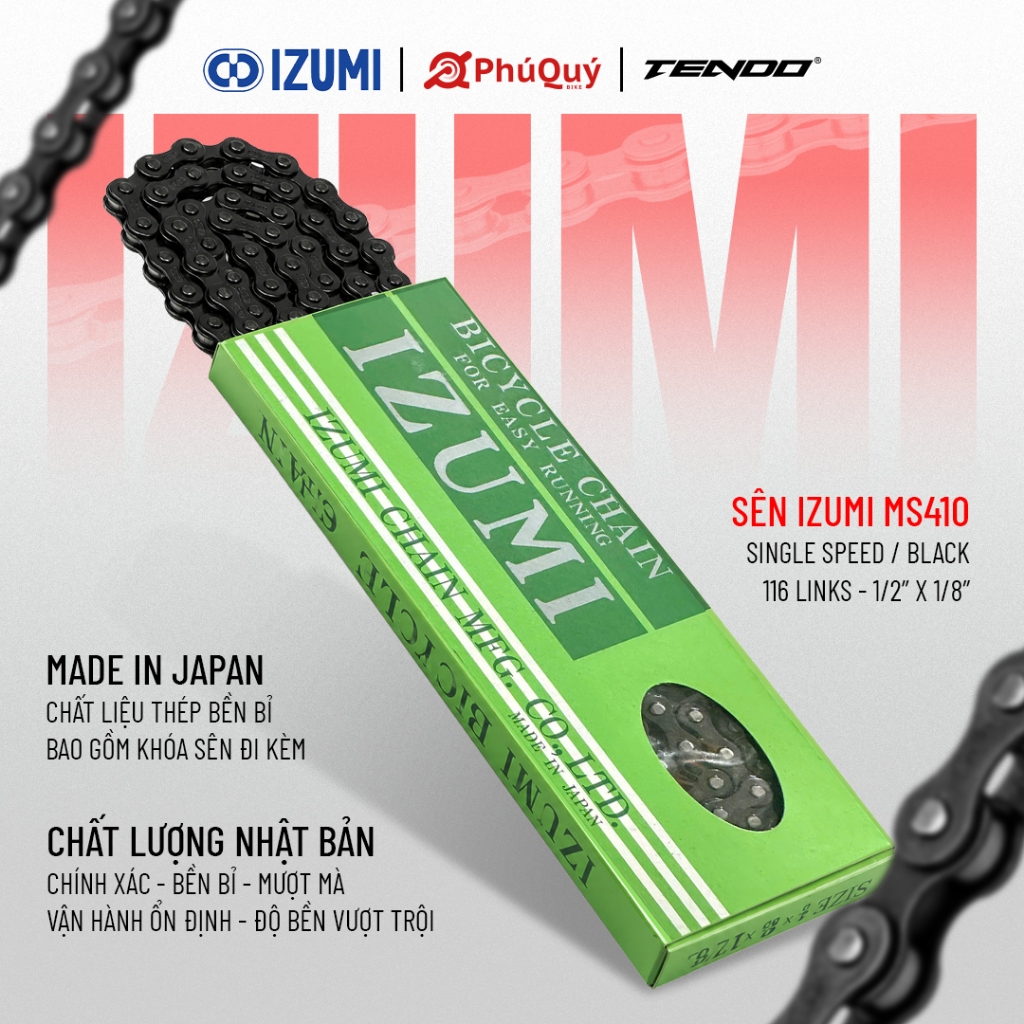 Sên Xích Izumi 410 Đen 116L Hộp Màu Xanh Matcha ES410 [ CHÍNH HÃNG ] Dùng Cho Xe Đạp Fixegear