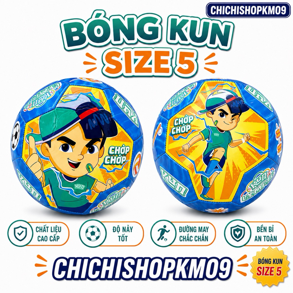Bóng Kun banh da kun size 5 da PVC bóng chưa bơm kèm lưới đựng bóng và kim bơm bóng