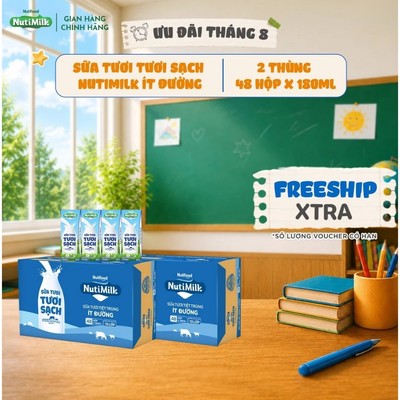 [DEAL SỐC 07-08.08] COMBO 2 Thùng 48 Hộp Sữa Tươi Tươi Sạch NutiMilk Ít Đường180ml