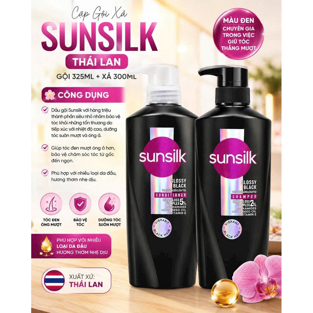 Dầu gội SUNSILK THÁI LAN - Cặp dầu gội xả sunsilk hàng Thái nội địa chai 300ml - 325ml