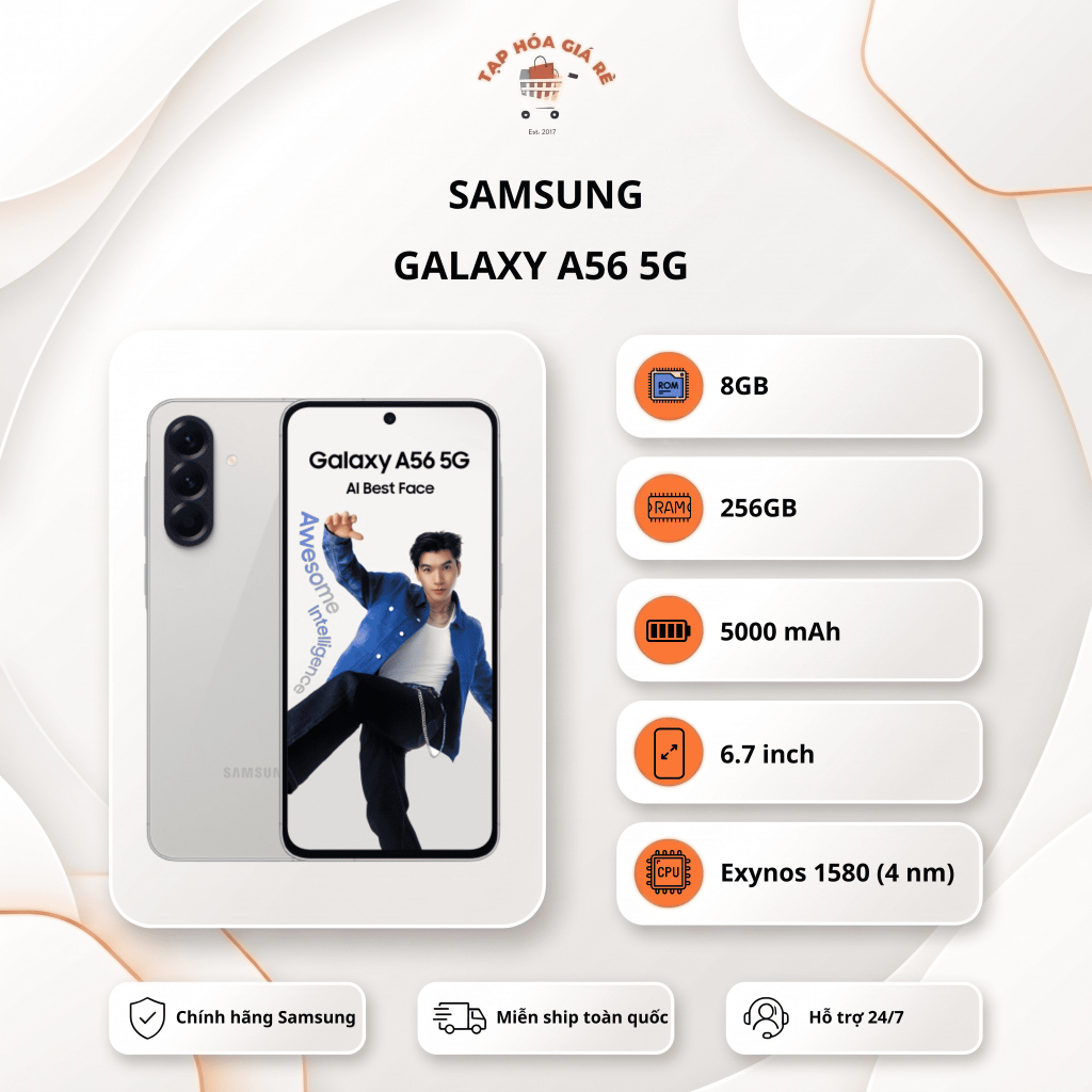 Điện Thoại Samsung Galaxy A56 5G (8GB - 256GB) - Hàng Chính Hãng, Nguyên Seal