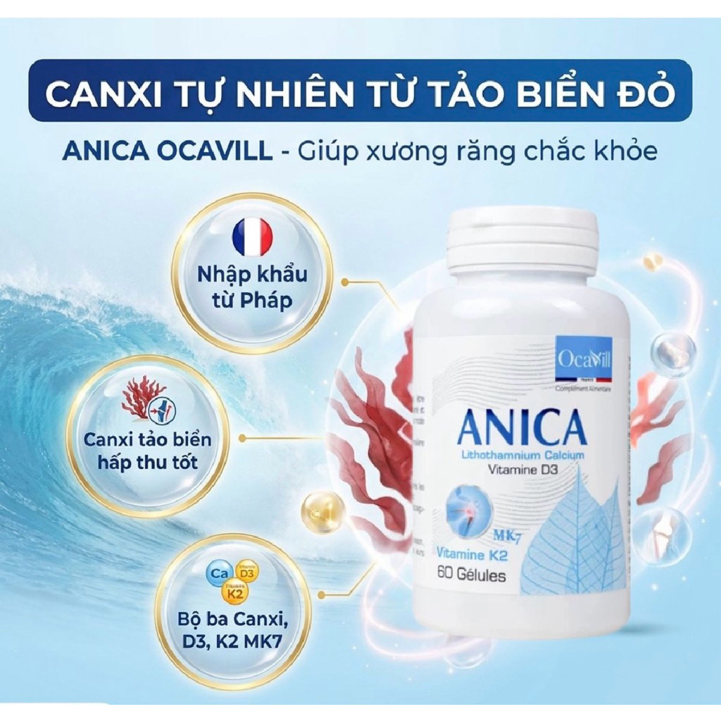 Viên uống bổ sung Canxi và Vitamin D3, K2, giúp xương răng chắc khỏe Anica Ocavill (60 viên)