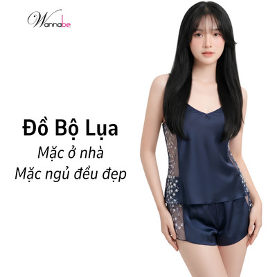 Bộ đồ ngủ đùi nữ lụa latin cao cấp Wannabe thiết kế phối ren thêu tinh tế, sang trọng dịu dàng bsl2