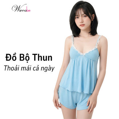 Bộ short WANNABE bộ sọt quần đùi áo 2 dây nhúng ren thun co giãn thoải mái dễ thương khi ở nhà BSS96