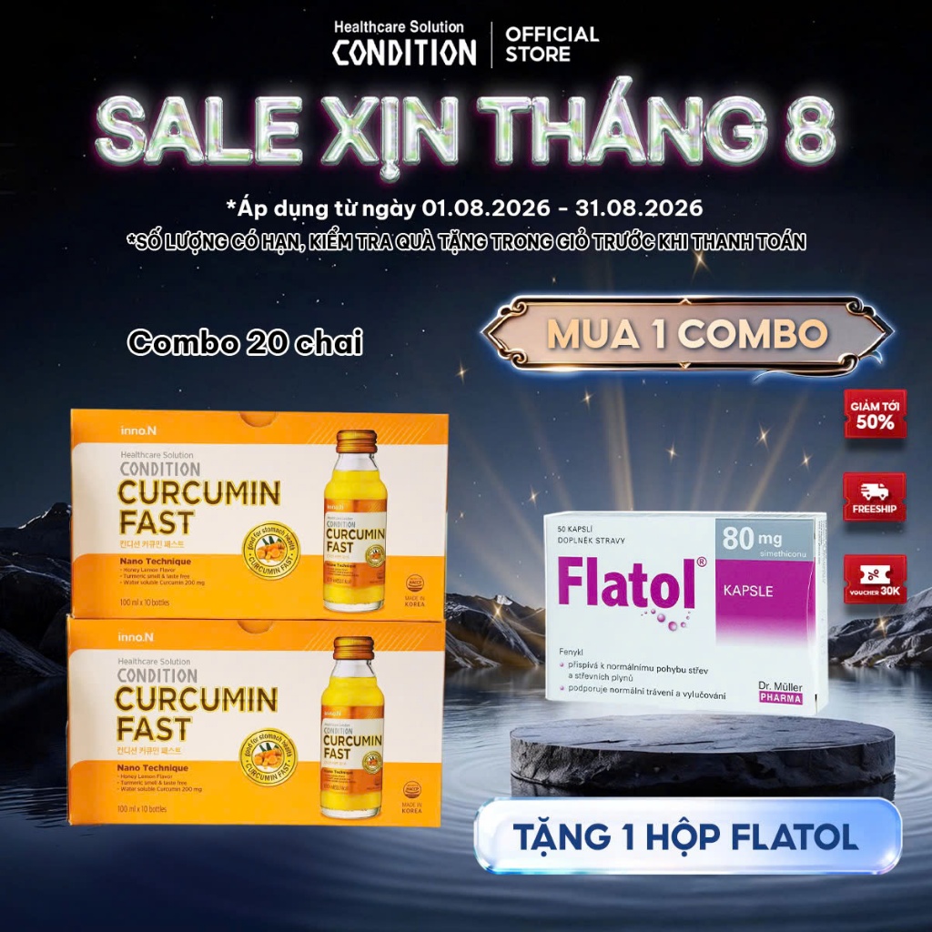 Combo 20 chai nước tinh nghệ Nano Condition Curcumin Fast bảo vệ chức năng dạ dày 100ml