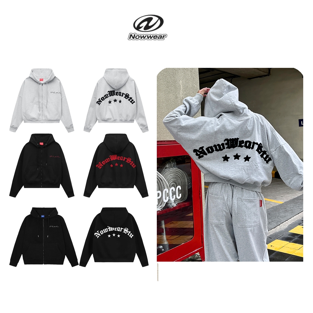 (Không Xù Lông) Áo khoác form big boxy Nỉ Chân Cua dày 420gsm Thêu Xù NOWWEAR Ver 2 Hoodie Zip