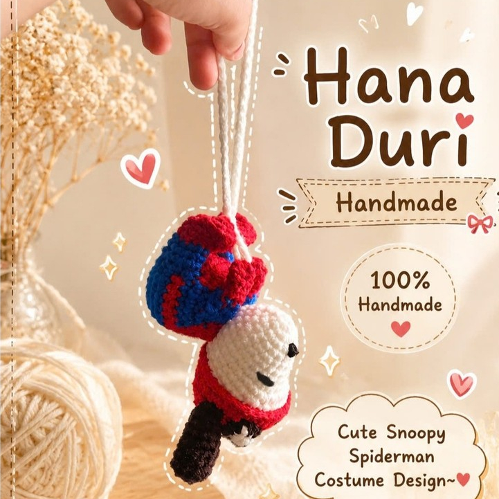 Móc khoá Snoopy Spiderman len - Hana Duri - Handmade