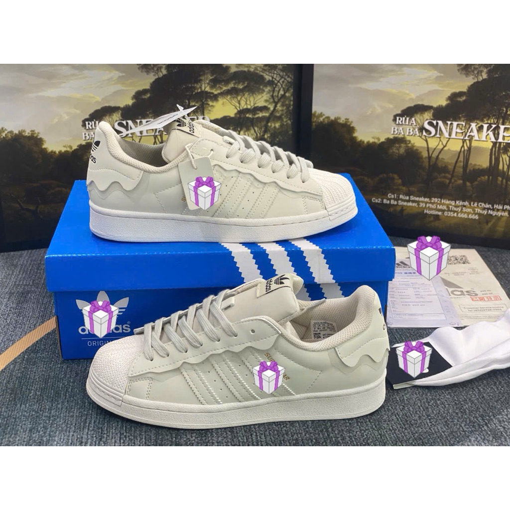 (Rùa Sneaker) Giày thể thao màu kem dáng sò, nam nữ đi học đi chơi