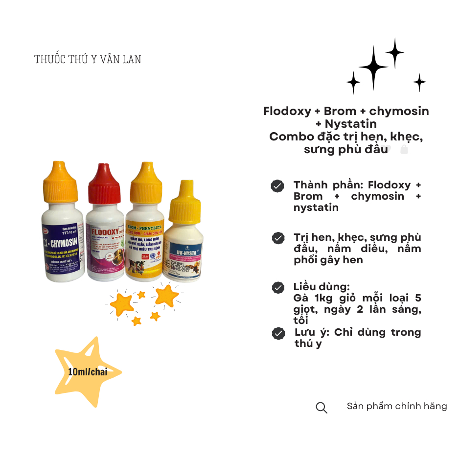 Combo hen khẹc gà đá (Flodox + chymosin + brom + Nystatin)