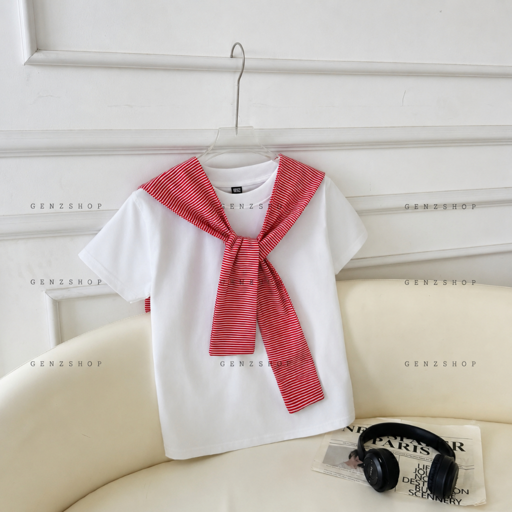 Khăn Choàng Vắt Vai  [Genzshop]  Phối Áo Sơ Mi Áo Thun Chất Cotton 2 Lớp