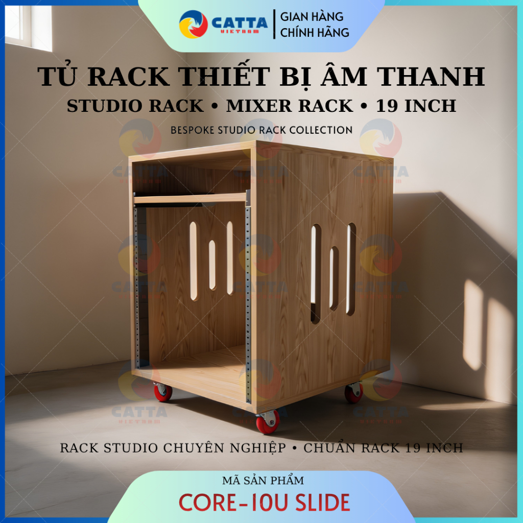 Tủ Rack Âm Thanh CATTA CORE 10U SLIDE – Tủ Rack 10U 19 Inch Có Khay Trượt, Bánh Xe