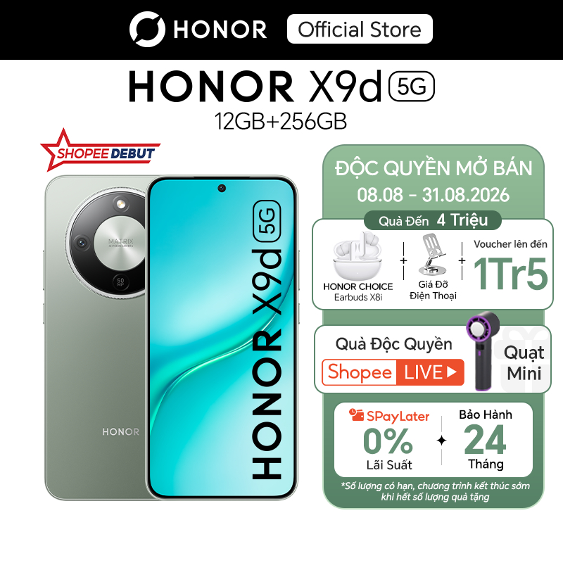 [ƯU ĐÃI ĐỘC QUYỀN] Điện Thoại HONOR X9d 5G 12GB + 256GB | Pin 8300mAh | Camera AI OIS 108 MP| BH 24 Tháng | BigBuy360 - bigbuy360.vn