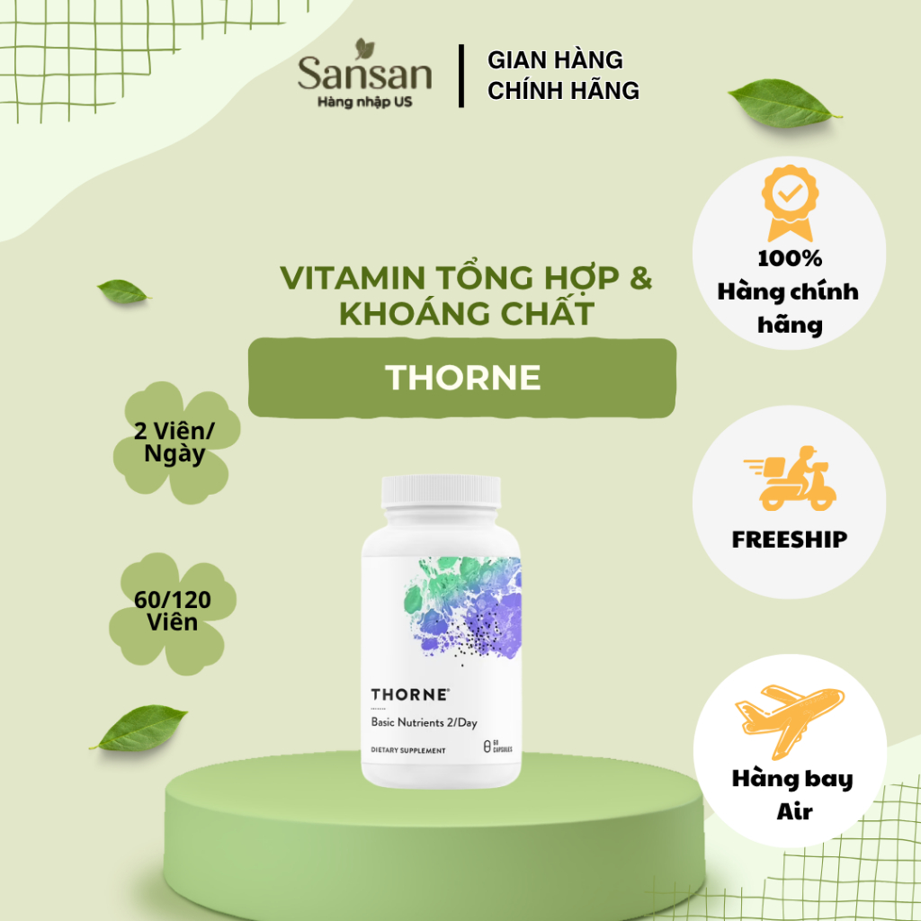 Thorne Basic Nutrients 2/Day 60, 120 Viên - Vitamin Tổng Hợp & Khoáng Chất Cho Người Lớn, Hỗ Trợ Sức