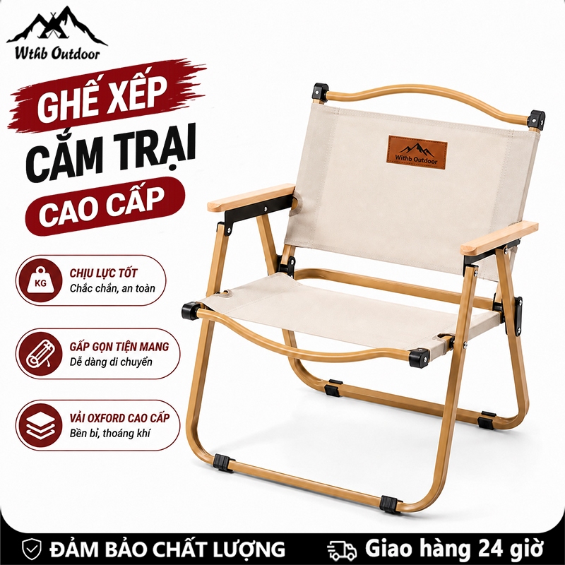 WTHB Outdoor Ghế gấp camping Màu vải đen thiết kế gọn du lịch, cafe, ban công, câu cá hàng nhập nguy